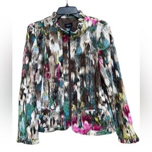 RQT Women’s Corduroy Front Zip Ruffled Collar/Sleeve Hem Multicolor Jacket SZ L